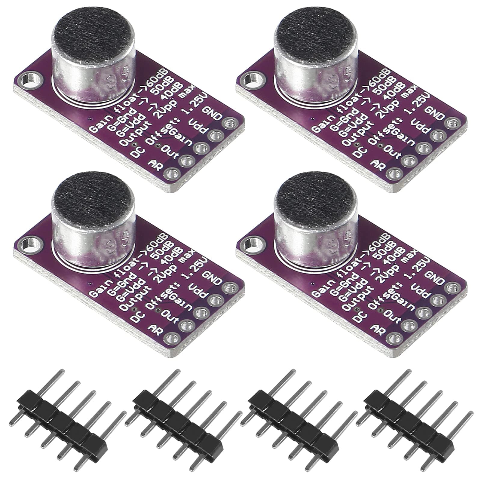 4 Pcs MAX9814 Electret Microphone Amplifier AGC Microphone Preamplifier Module Auto Gain Control