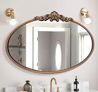 WAMIRRO Arched Mirror,Gold Traditional Vintage Ornate Baroque Mirror,Antique Brass Mirror for Entryway/Fireplace/Living Room/Hallway/Bathroom.36“X30“ Black