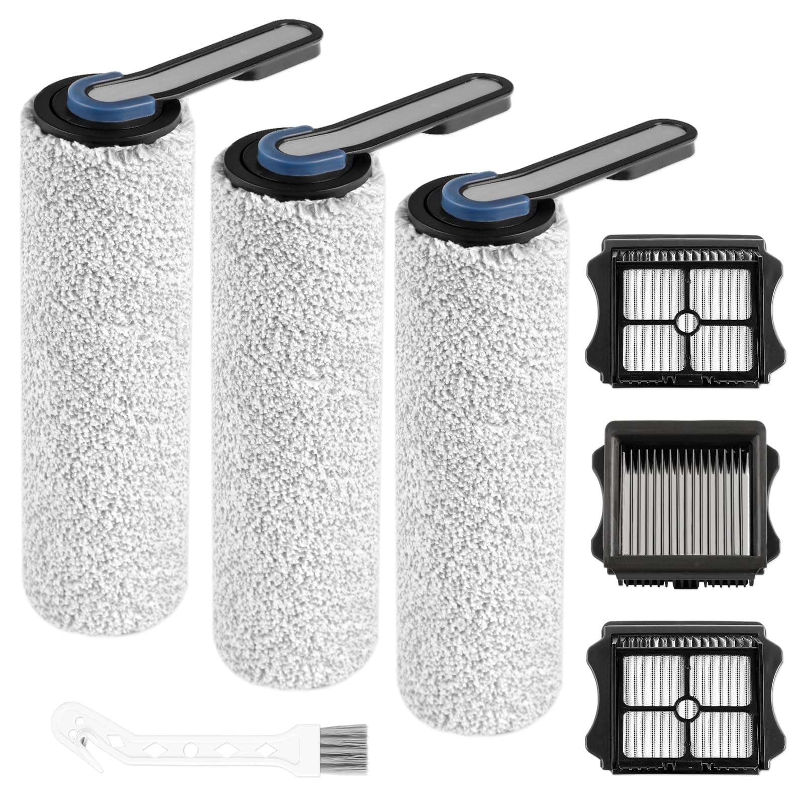 Replacement Roller Brush and Filter Kit Replacement Compatible with Tineco Floor ONE S5 Blue, Floor One S5 Pro 2 Cordless Wet Dry Vacuum Parts (Not for S5 Combo) 3 Roller Brush, 3 Filters