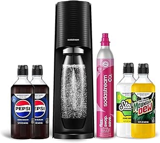 Terra Sparkling Water Maker Bundle in Black - includes CO2, Carbonating Bottle, and Pepsi® Zero Sugar, Starry® Zero Sugar and MTN Dew® Zero Sugar 4-Flavor Variety Pack