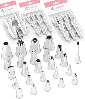 CukkiCakesAdvance Set of 25 Professional Piping Nozzles (M, L and XL Sizes) Piping Tips for Decorating Cakes, Cupcakes, Icing Compatible with Pastry Bag - Made in Korea