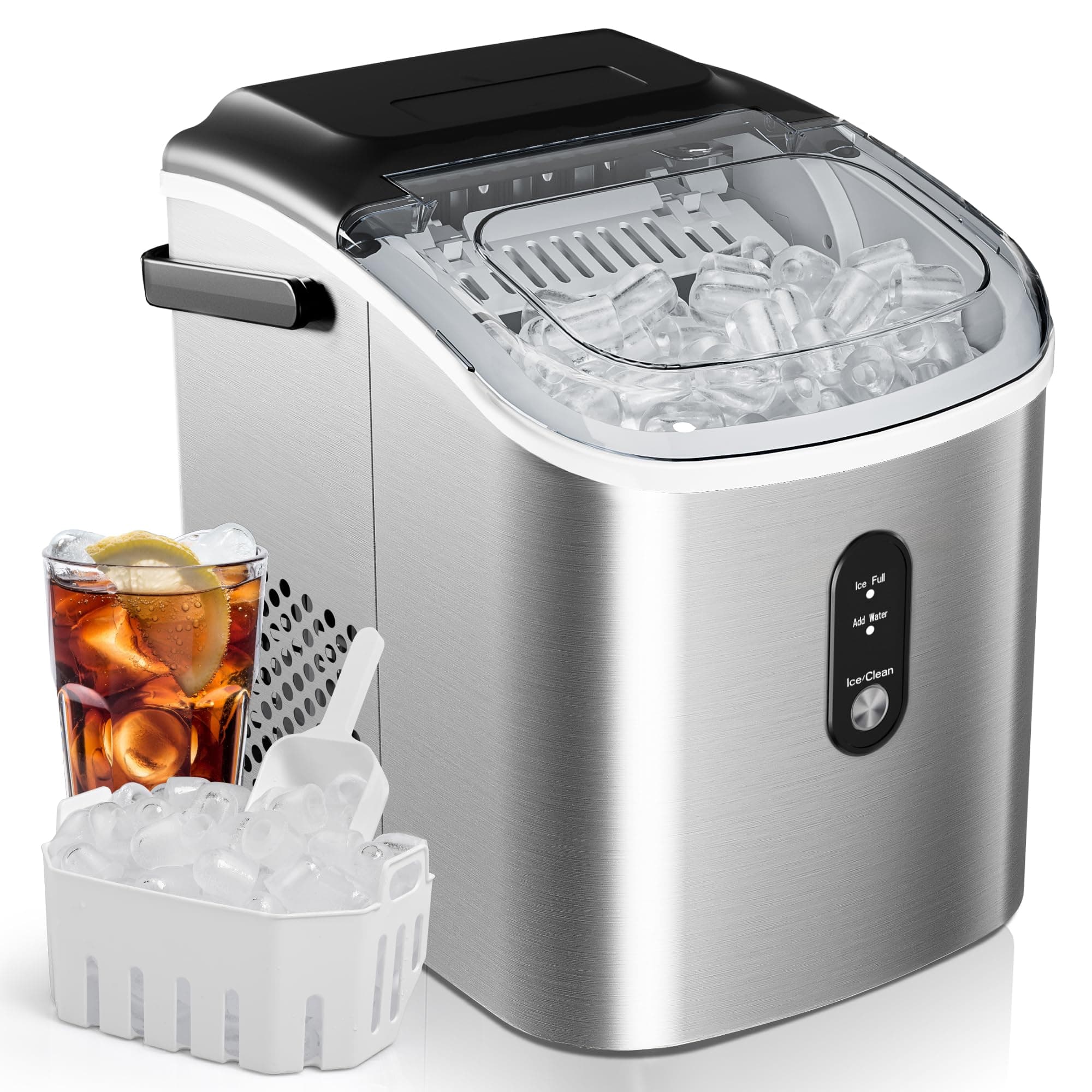 EUHOMY Ice Maker Countertop, Portable Ice Machine with Carry Handle, 26.5lbs Per Day, 9 Cubes in 6 Mins, Auto-Cleaning, with Basket and Scoop, for Home, Kitchen, Camping, RV (Silver)