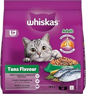 Whiskas Adult (1+ Years) Dry Cat Food, Tuna Flavour, 480 g, Contains 41 Essential Nutrients, Complete & Balanced Nutrition for Adult Cats