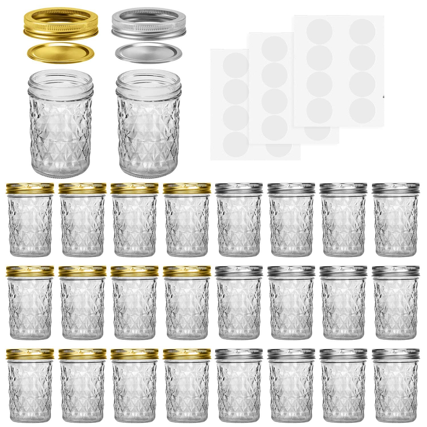 Mason Jars 8 oz, 24 Pack Canning Jars 8 oz Half Pint Glass jars with Regular Lids and Bands, Small Mason Jars with Lids Ideal for Jelly Jam Honey Wedding Favors Shower Favors Food
