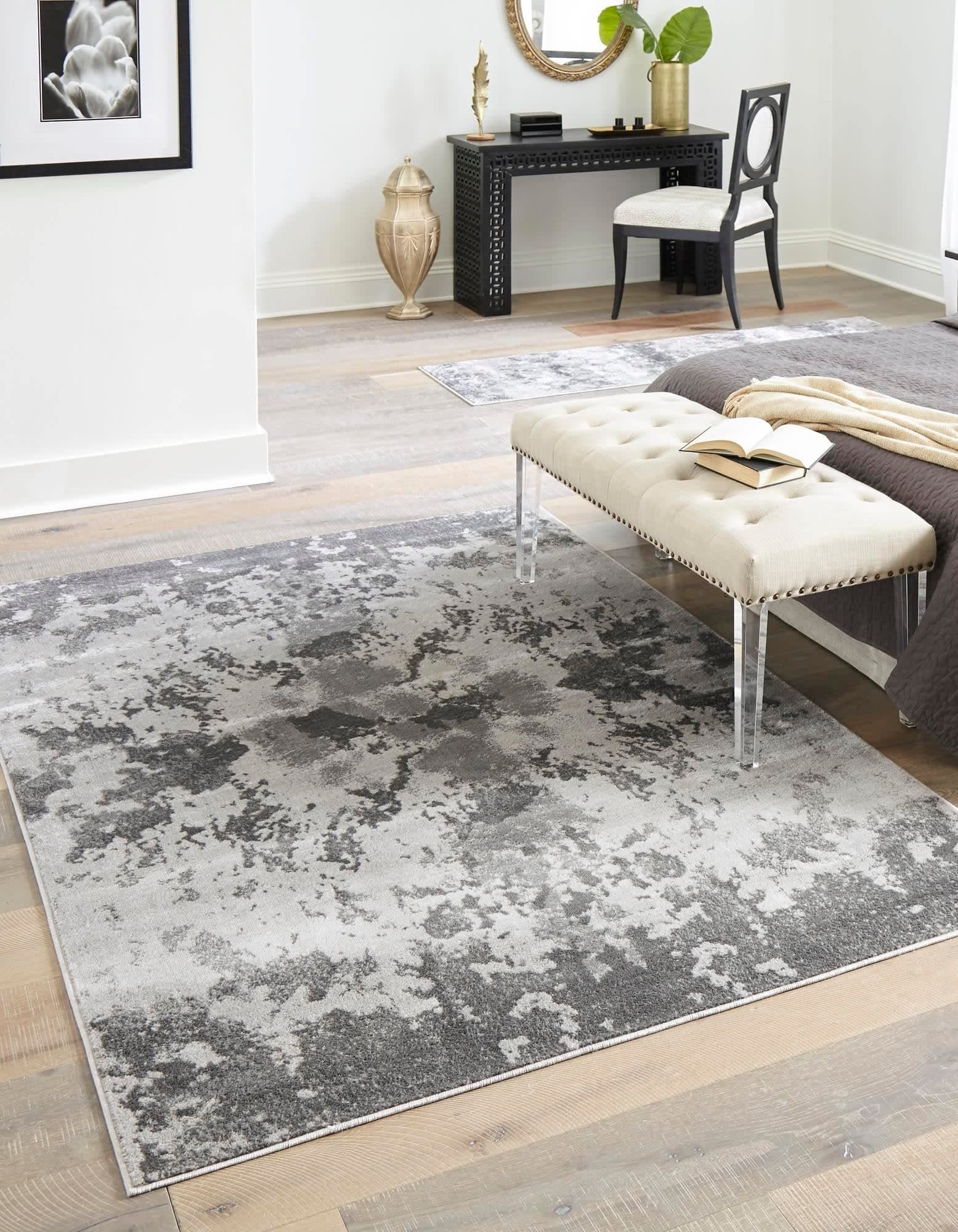 Unique Loom Metro Collection Transitional Abstract Cement Stone Area Rug, 5 ft x 8 ft, Light Gray/Ivory