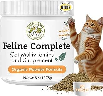 Feline Complete Organic Pumpkin - 8 Oz - Multivitamin & Probiotic Powder for Cats - Natural Cat Food & Digestive Support - 75 Scoops