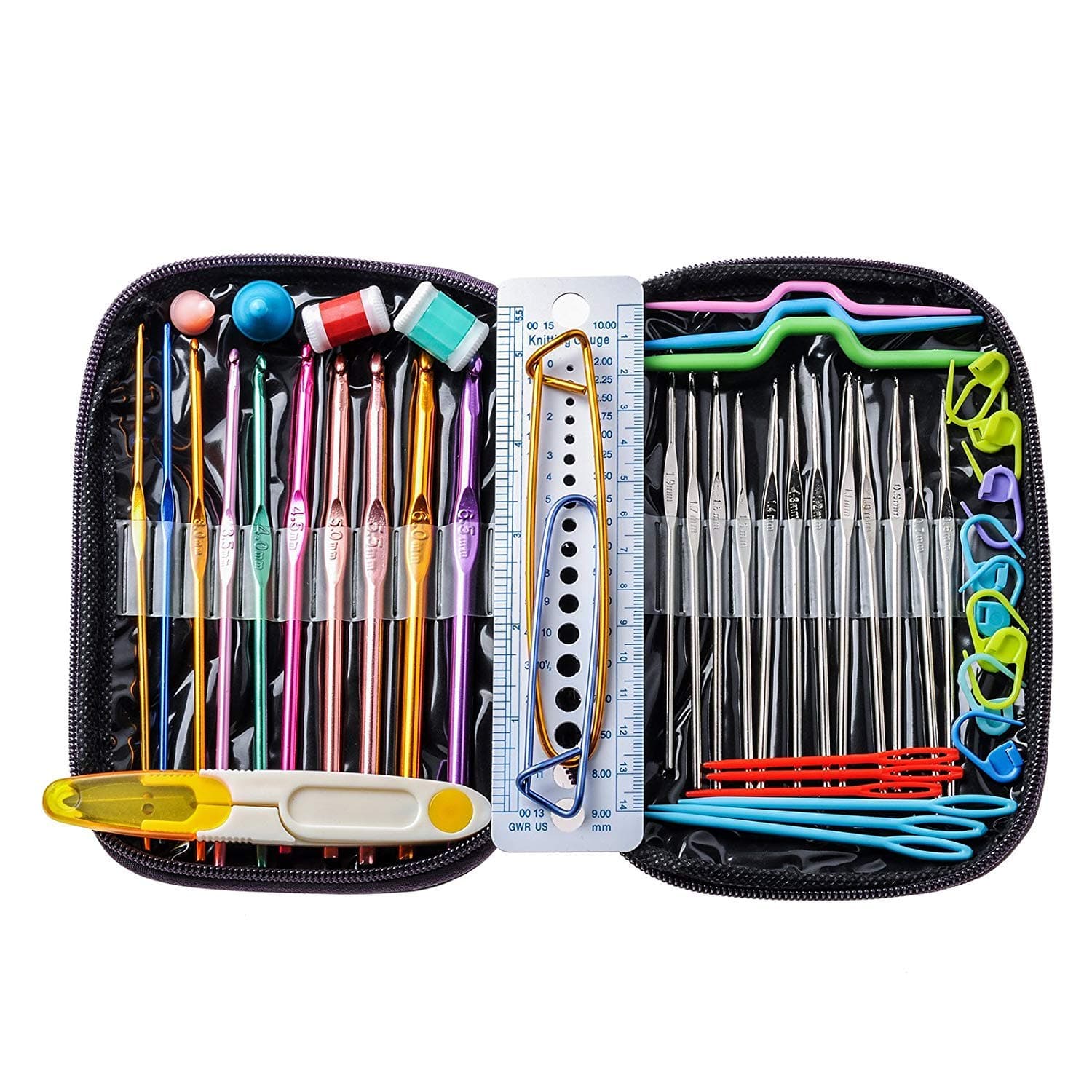 AnTom Crochet Hooks Set, 49pcs Knitting Tool Accessories with Leather Case (Purple)