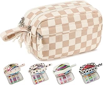 Bluboon Big Capacity Pencil Case Pencil Pouch Pen Case School Supplies Cute Pencil Box Pencil Bag for Teen Girls Boys Women Man (Brown White Checked)