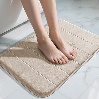 Yimobra Memory Foam Bath Mat, Comfortable, Soft, Maximum Absorbent, Machine Wash, Non-Slip, Thick, Easier to Dry for Bathroom Floor Rug (24 x 17 Inch, Beige)