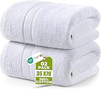Utopia Towels - Premium Jumbo Bath Sheet (90 x 180 cm, 2 Pack) - 100% Ring Spun Cotton Highly Absorbent and Quick Dry Extra Large Bath Sheet - Super Soft Hotel Quality Towel (White)