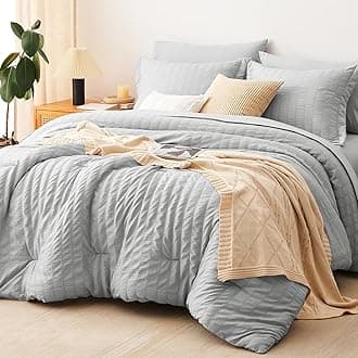 CozyLux Full Bed in a Bag Light Grey Seersucker Textured Comforter Set with Sheets 7-Pieces All Season Bedding Sets with Comforter, Pillow Sham, Flat Sheet, Fitted Sheet and Pillowcase