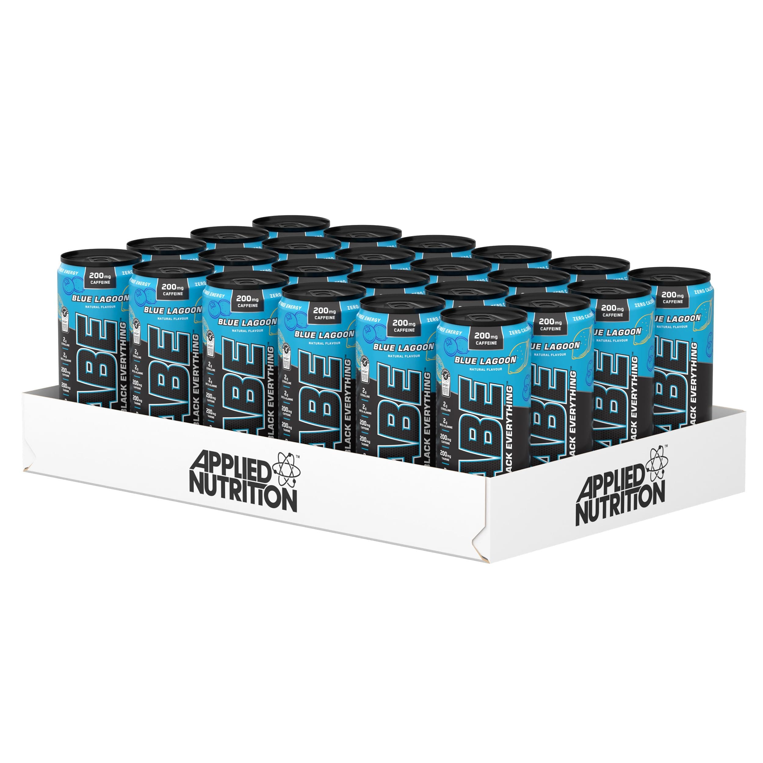Applied Nutrition ABE Pre Workout Cans - All Black Everything Energy + Performance Drink, ABE Carbonated Beverage Sugar Free with Caffeine (Pack of 24 Cans x 330ml) (Blue Lagoon)