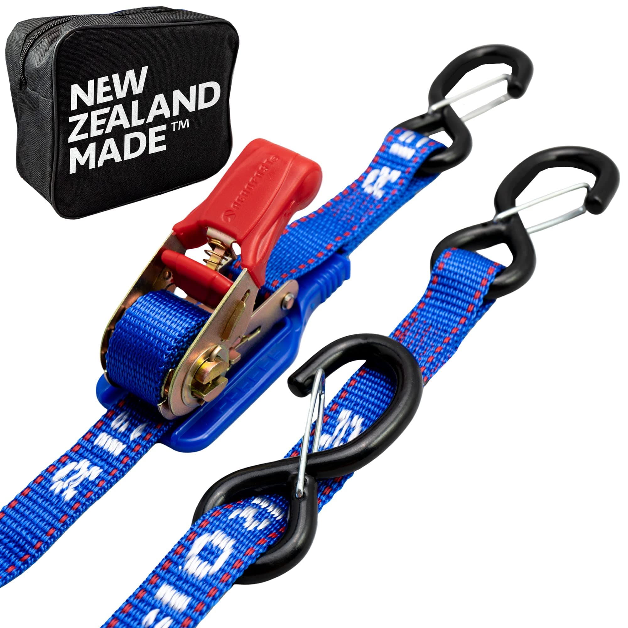 Jetski Ratchet Tie Down Strap - Made in NZ - 1" x 8' Heavy Duty With Floating PVC Hook - for Jetskis, Seadoo, Waverunner & PWCs - 1,800lbs Break Strength - 1 Strap (Blue)