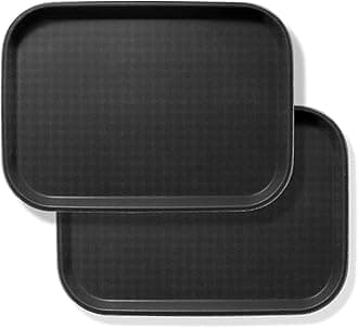 2-Pack "10X13.8" Restaurant Serving Tray, Food Serving Tray, Non-Slip Tray, Non-Slip Rubber Surface, Bar, Cafeteria, Coffee Beverage Food Tray - Black