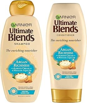 Garnier Ultimate Blends Shampoo & Conditioner Set | Argan Richness With Moroccan Argan Oil and Almond Cream Nourishing for Dry, Unruly Hair | 360 ml |