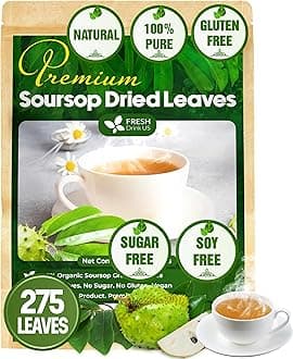 FreshDrinkUS, Premium 275+ Soursop Graviola Whole Dried Leaves Tea, 275-300 Soursop Graviola Guanabana Whole Leaves, Wildcrafted, Hoja Guanabana Loose Leaf Herbal Tea, No Gluten, Vegan
