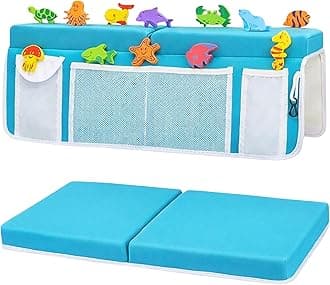 Bath Kneeler –8 Suction Cups & 1.5" Thicker Padding.Certified Bath Kneeling Pad for Bath Tub & 5 Bath Toy Organizer. Fast Dry Bath Kneeler and Elbow Rest Pad Set. Baby Bath Essentials by Supa Ant-Blue