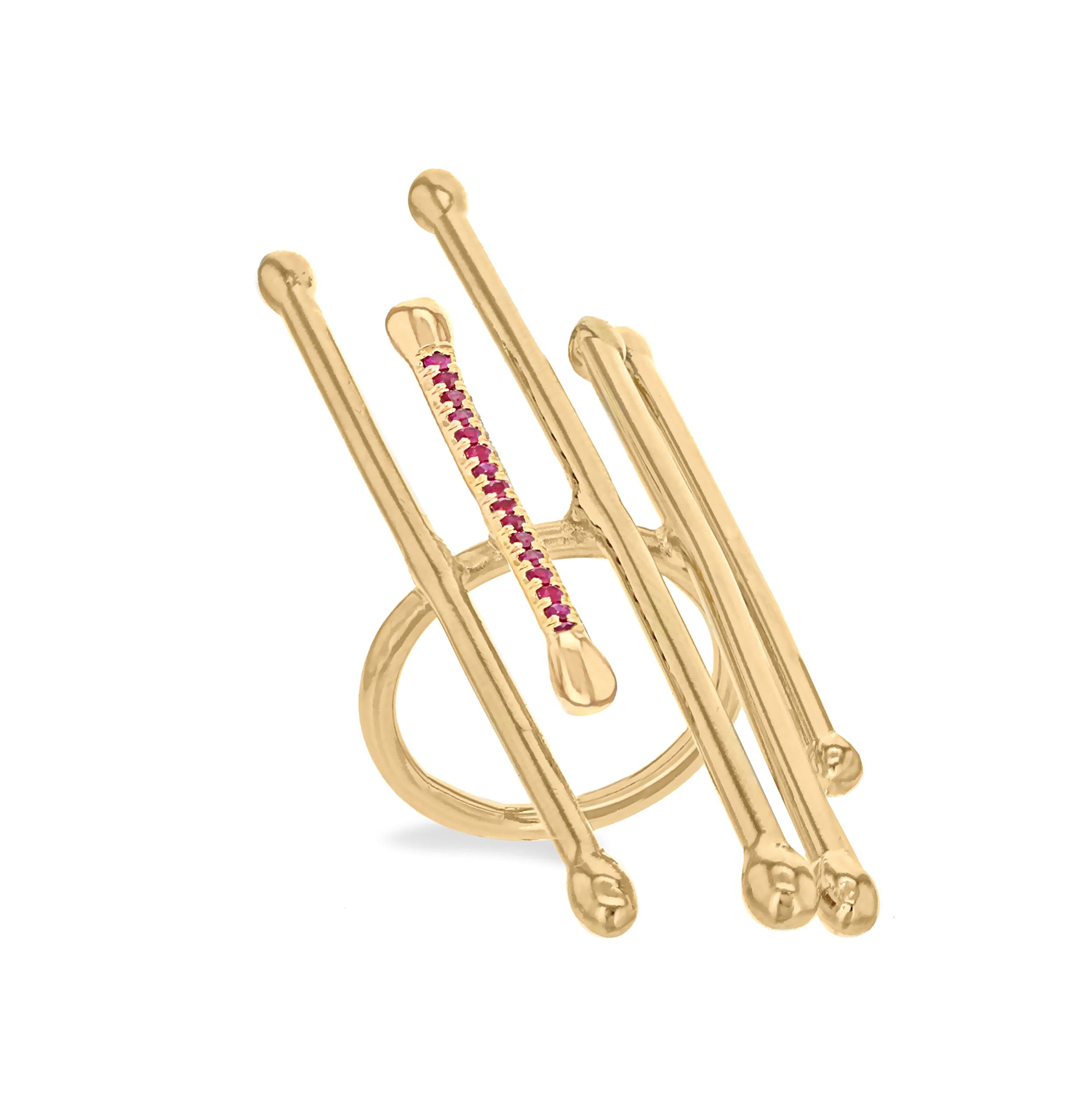 Noritamy Women's Gold Plated Linear Ruby Pave Set Ring