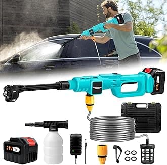 Upgrade 900PSI High Pressure Washer Cordless, 15000mAh Battery Powered Pressure Washer Gun with 6-in-1 Adjustable Nozzle, Portable Hand Held Power Washer for Car, Floor Cleaning & Garden Watering-Blue