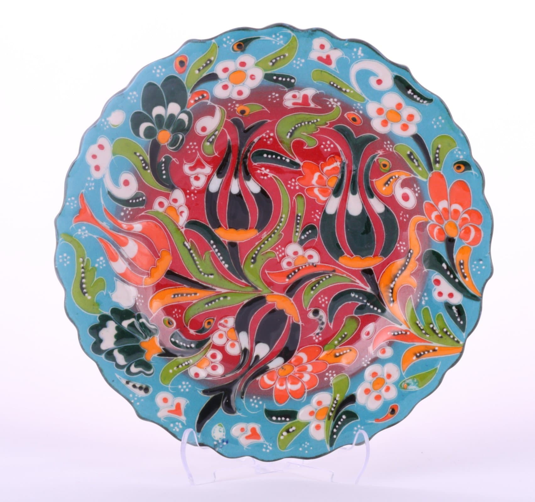 Handmade Turkish Ottoman Ceramic Plate Floral Pattern 7"(18cm) Diameter