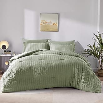 CozyLuxFull Seersucker Comforter Set with Sheets Sage Green Bed in a Bag 7-Pieces All Season Bedding Sets with Comforter, Pillow Sham, Flat Sheet, Fitted Sheet, Pillowcase