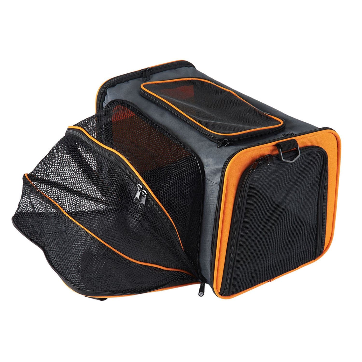 JunBag Expandable Top Opening Mesh Soft Sided Large Cat Carrier or for Small Dogs and Puppy, Expanding Pet Travel Carrier Bags Airline Approved (Orange Large)