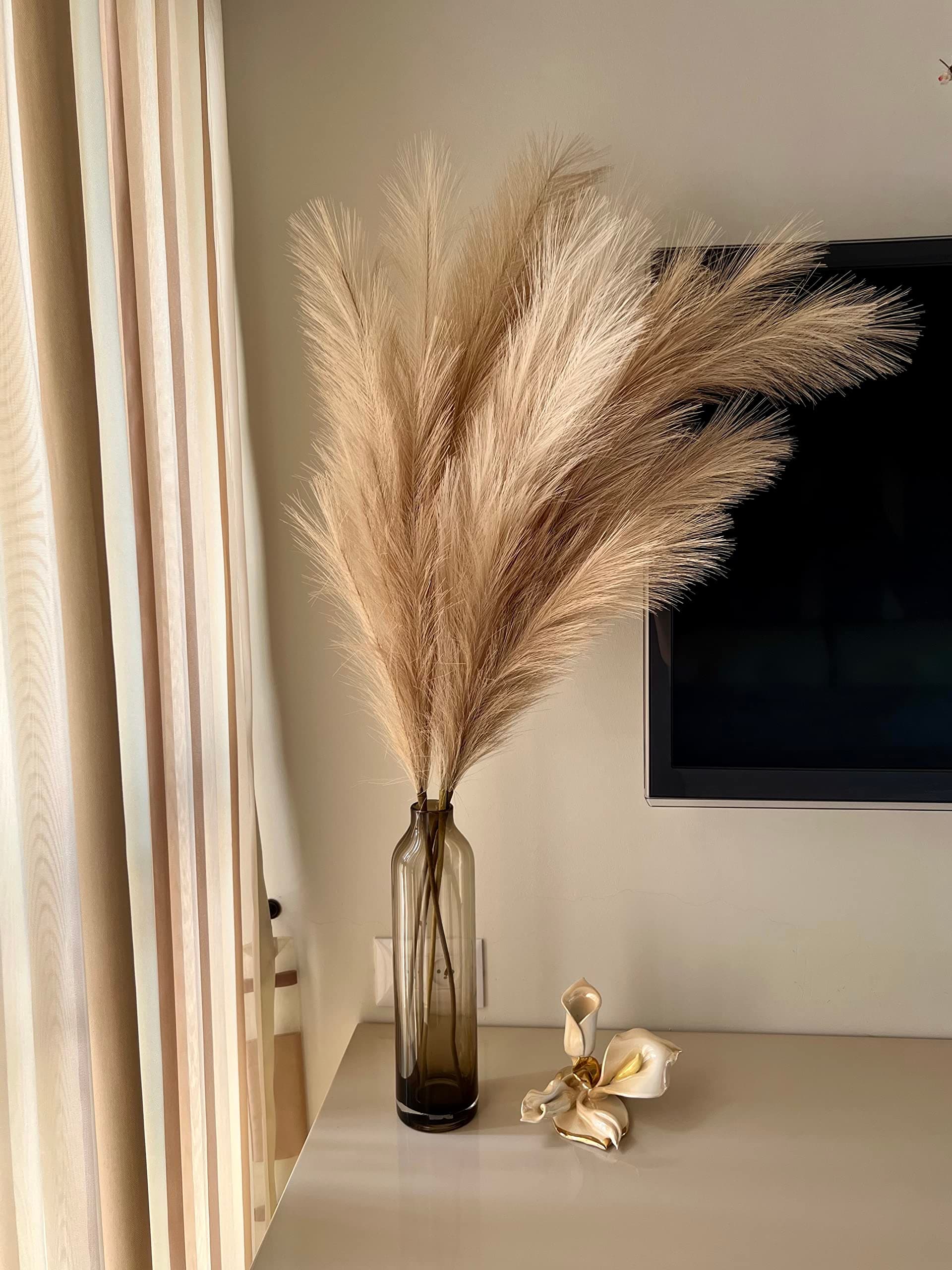 43" / 3.6 ft Pampas Grass Tall 4 Pcs - Artificial Large Pampas Grass Decor for Floor Vase, Room Decor, Home Decor, Boho Decor (Coffee & Cream)