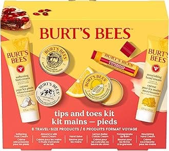 Burt's Bees Gifts Ideas, Tips and Toes Kit, 6 Travel Size Products - Pomegranate Moisturizing Lip Balm, 2 Hand Creams, Foot Cream, Cuticle Cream, and Hand Salve