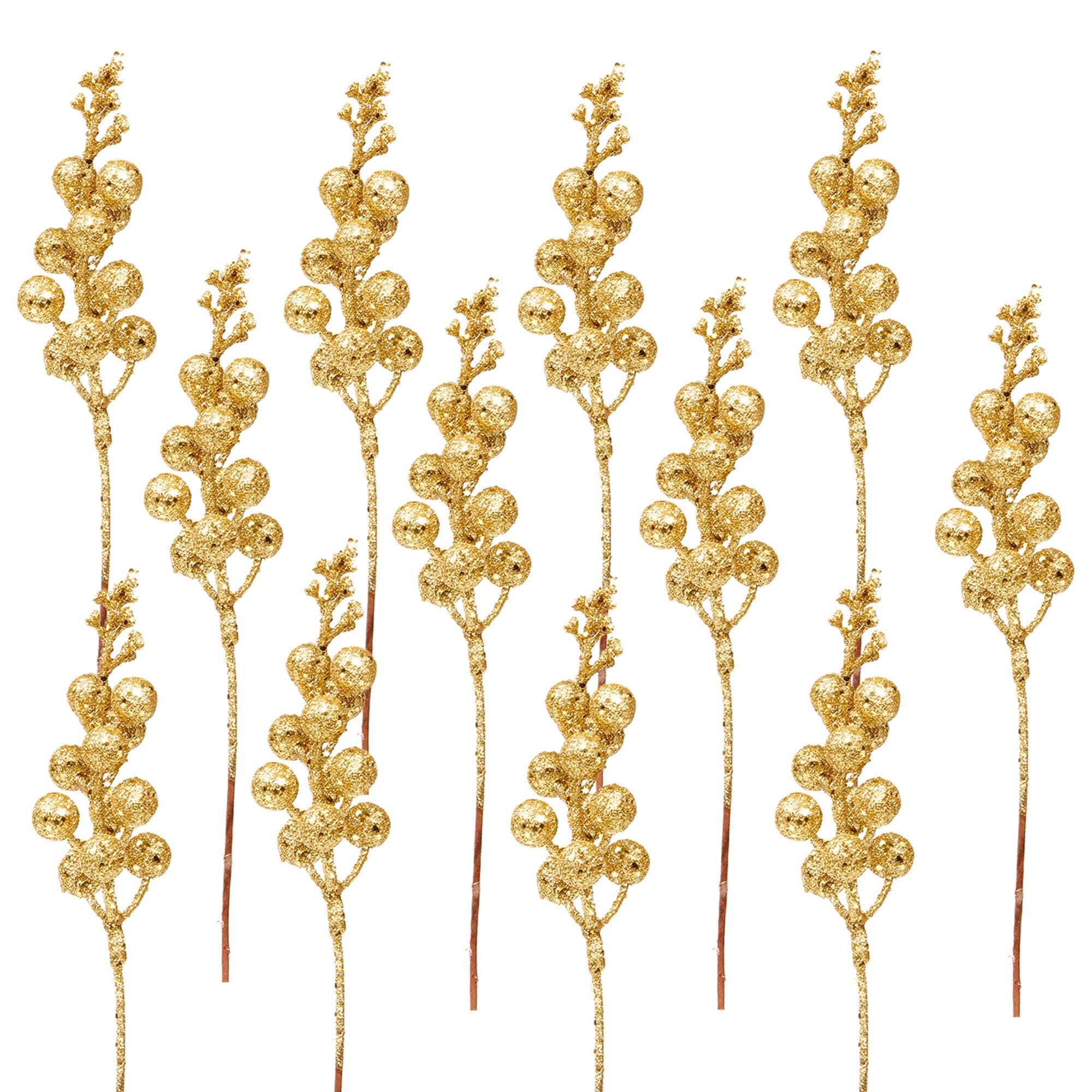 24 Pack Christmas Glitter Red Berries Stems