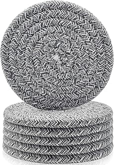 ABenkle Woven Coasters for Drinks Set of 6, Boho Absorbent Drinking Coaster, 4.3 Inch - Perfect Housewarming Gift, Home Decor, Bar Essentials for Coffee Table