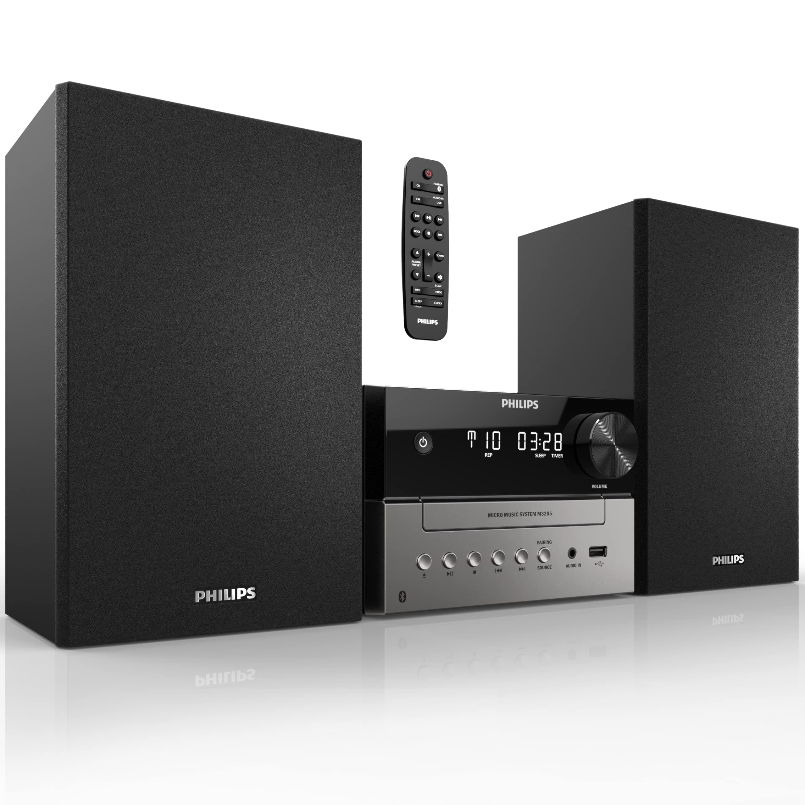Philips Bluetooth Stereo System for Home with CD Player for Home, Wireless Streaming, MP3, USB, Audio in, FM Radio, 18W, Micro Music Sound System