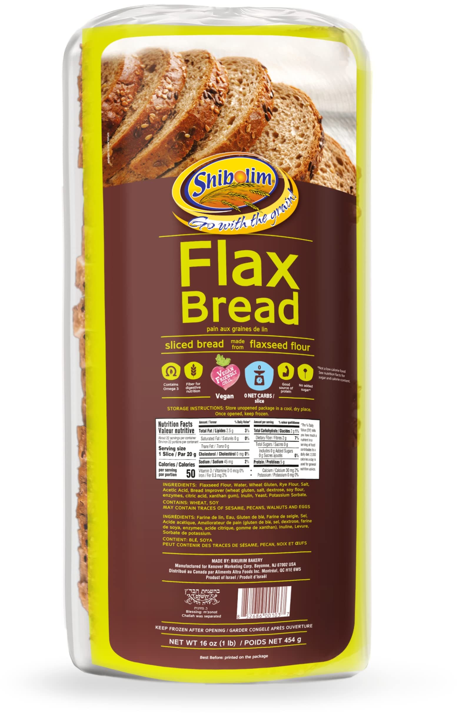 FlaxSeed Bread (1 Pound) Low Carb, Zero Net Carbs Per Serving, Keto Friendly, Rich in Fiber & Protein, Vegan