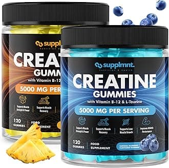 2 x Creatine 120 Gummies Max 5000mg for Men & Women Creatine Monohydrate Plus B12 and L-Taurine Chewable Gummies, Blueberry & Pineapple Flavour 2 Months Supply (One Size, Blueberry and Pineapple)