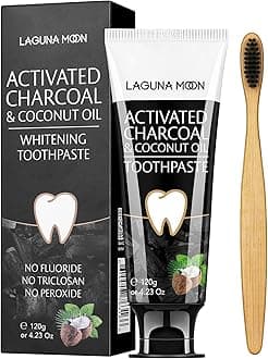 Lagunamoon Whitening Charcoal Toothpaste for Sensitive Teeth, Enamel Repair, Cavity Protection - Natural Toothpaste for Whitening, Removing Stains, Mint Flavor Freshen Breath Mint Gel - No Peroxide