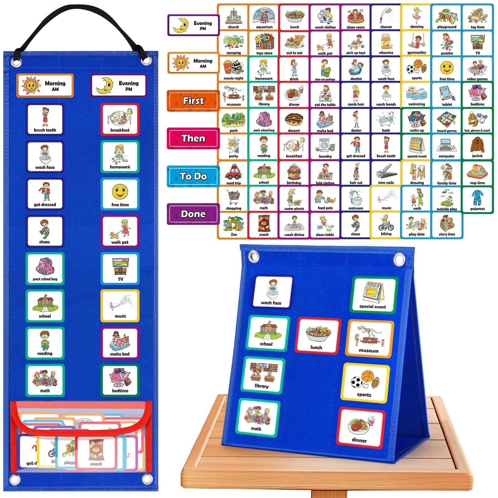 Visual Timetable Children Daily Routine Chart with 86 PECS Cards Now and Next Board for Kids Autism Preschool ADHD ASD for Home School