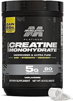 MuscleTech Creatine Monohydrate Powder, Platinum Pure - Unflavored Micronized Creatine for Men & Women - Workout Supplements for Performance, Muscle Recovery & Builder-(80 Servings) Packaging May Vary