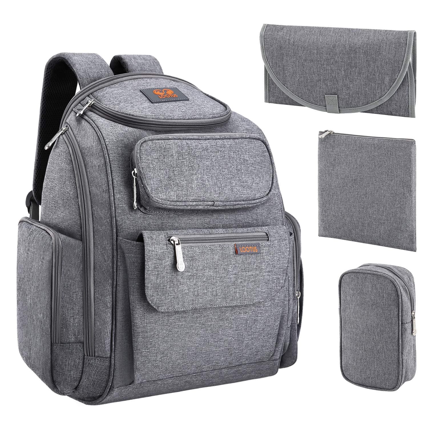 LOOTUS Diaper Bag Backpack Large Multifunction with Stroller, Gray, Size Large