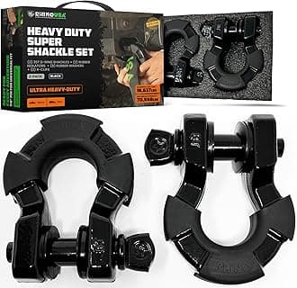 Rhino USA Super D Ring Shackles (2-Pack) - 70,548lb Break Strength – Heavy Duty 3/4" Clevis Shackle with 7/8 Pin for Towing & Off-Road Use - Pairs with Tow Strap for Vehicle Recovery (Black)