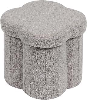 Bonlife Grey Flower-Shaped Ottoman Storage Box, Folding Storage Seat Box, 32x32x32cm