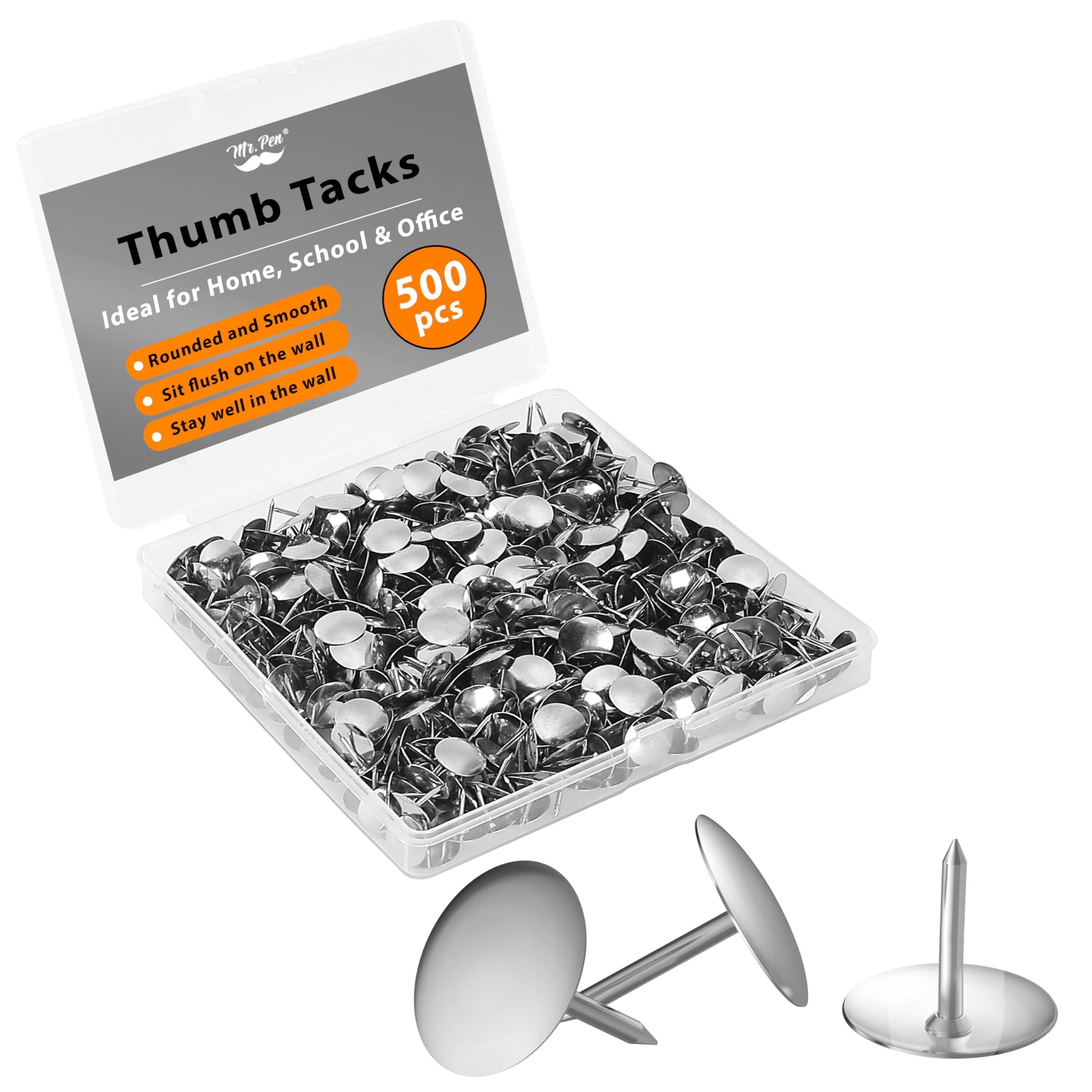Mr. Pen Thumb Tack, Flat Push Pins, Silver Thumb Tacks, 500 Pack