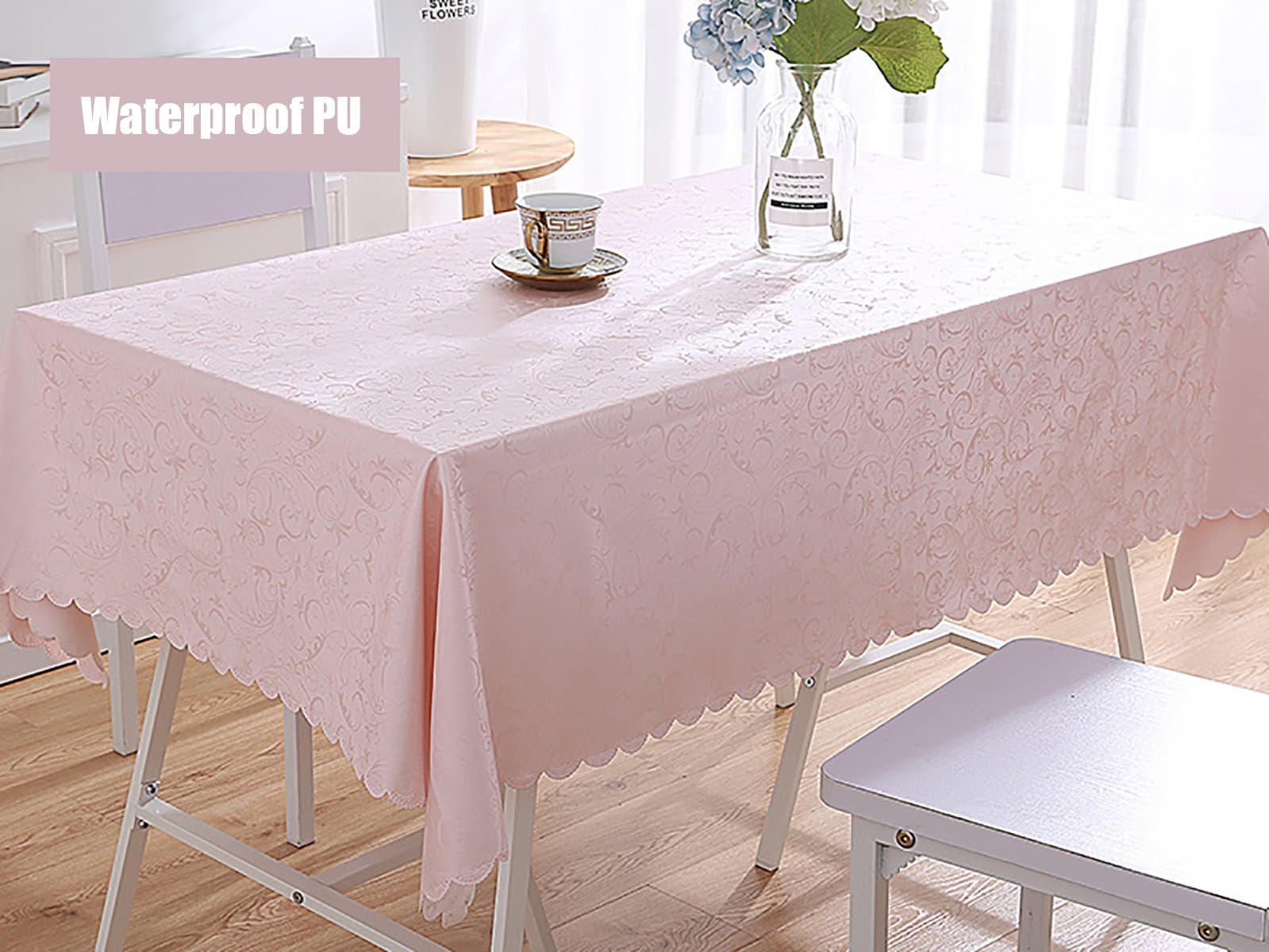 Beichen Waterproof Tablecloth Table Cover Surface New PU Back Cotton Grid Material Water and oil repellent heat resistant scratch resistant Scandinavian design (Pink, 120 * 180cm(47 * 71in))