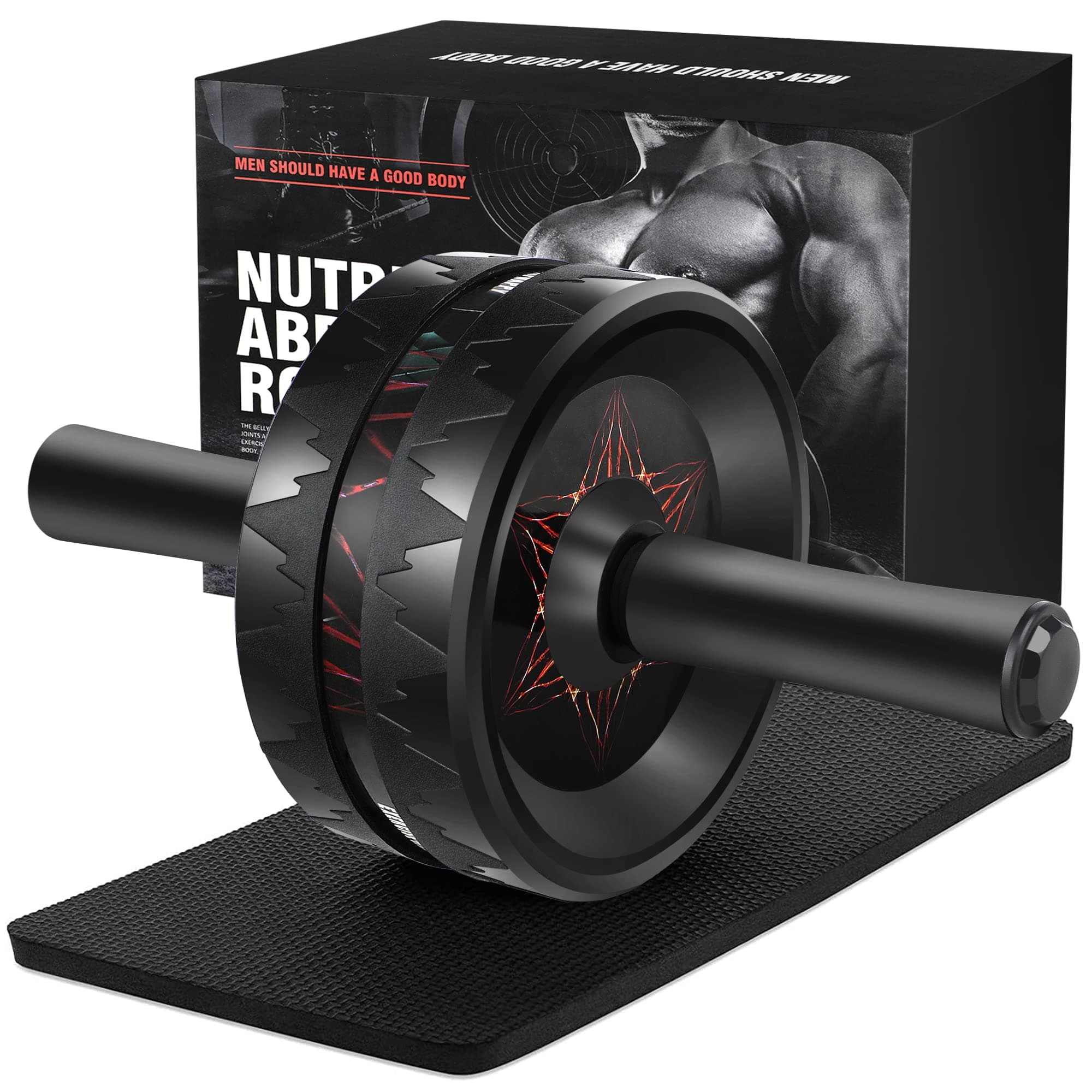 TOPOKO3 inches AB Roller, Ab Roller Wheel for Abdominal Exercise and Core Strength Training, Ab Wheel Roller Exercise Equipment for Home Gym Fitness, Ab Exercise Wheels with Knee Pad black