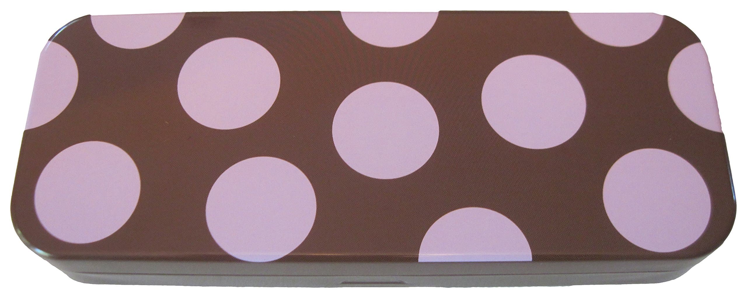 StuffIncase Single Mini Pencil Box, Brown with Pink Spots. Use as Pencil, Makeup, Jewelry, Gift, Candy, Favor or Birthday Gift Box