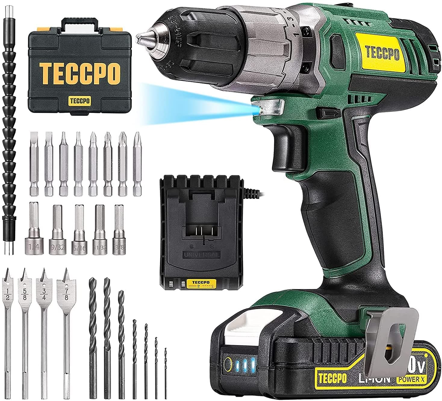 TECCPO 63 Pcs Accessories Drill Set Combo Kit