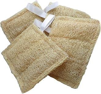 Natural Bath Loofah Sponge (4 Luxury Rectangular Pack) | Soft Exfoliating Body Scrubber for Shower | Plant-Based Loofah Pad for Gentle Daily Exfoliation & Deep Cleansing