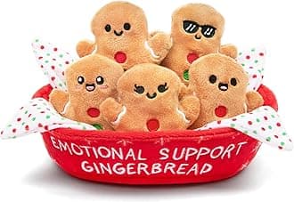 WHAT DO YOU MEME? Emotional Support Gingerbread by Relatable, Stuffed Animals, Great Gingerbread Man Gifts, Funny, 5 Gingerbread Plushies with Carrying Basket, Soft Toy for Kids and Adults