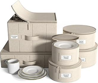 Sorbus China Storage Containers 6-Piece Set - Hard Shell Dinnerware Organizer for Plates, Glasses, Mugs & Saucers (Holds Service for 12) with Felt Protectors for Moving & Storage