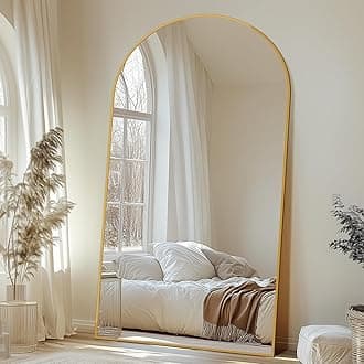 Full Length Mirror, 44"x88" Oversized Floor Mirror with Stand for Bedroom, Living Room Cloakroom, Gold, Arch Style