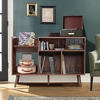 QHITTY Record Player Stand, Mid-Century Modern Vinyl Record Storage Cabinet Table with Wood Legs, Turntable Stand Record Holder Holds Up to 300 Albums for Living Room, Bedroom