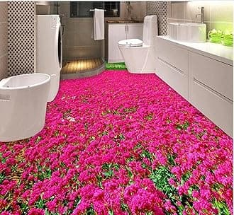 Wall Mural Wallpaper 108 x 75 inch (Width x Height) 3D PVC Flooring Custom Wallpaper Beautiful Flowers and The 3D Bathroom Bedroom Flooring Painting 3D Wall murals Wallpaper